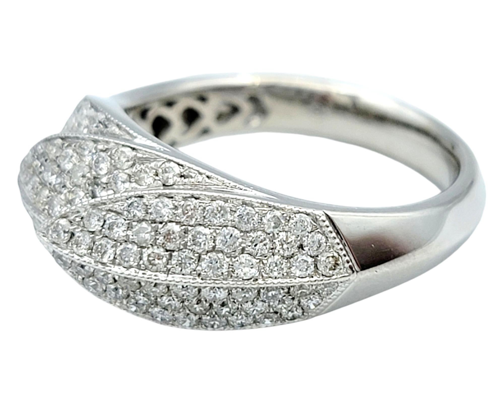 1.00 Carat Total Pavé Diamond Tapered Feather Band Ring in 14 Karat White Gold For Sale 1