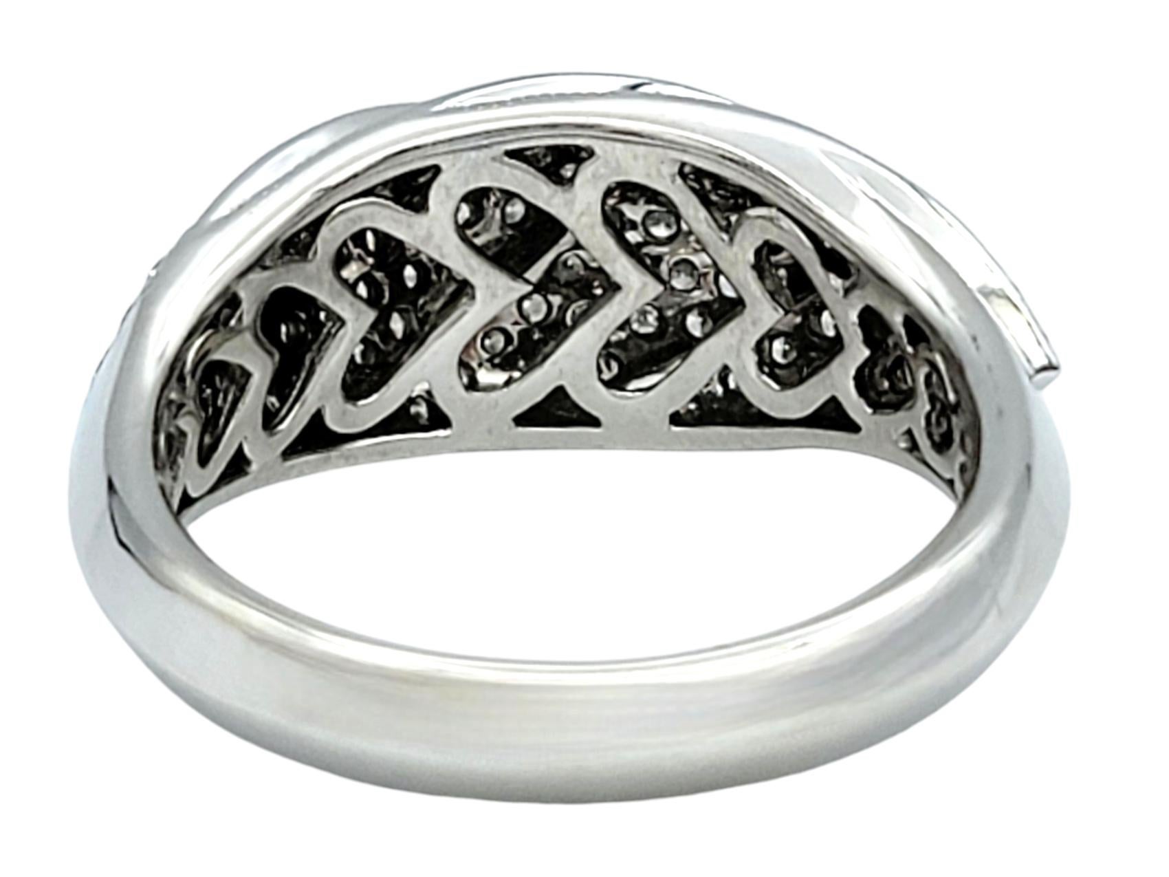 1.00 Carat Total Pavé Diamond Tapered Feather Band Ring in 14 Karat White Gold For Sale 2