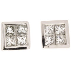 1.00 Carat Total Princess Cut Diamond Earrings in 18 Karat White Gold