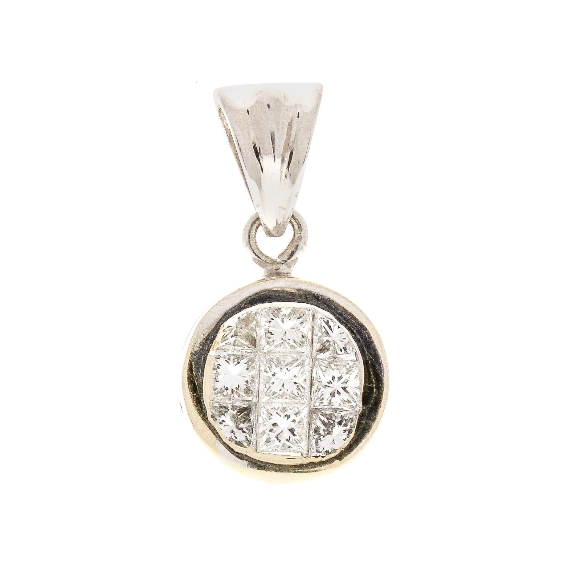 1.00 Carat Total Princess Cut Diamond Pendant in 18 Karat White Gold