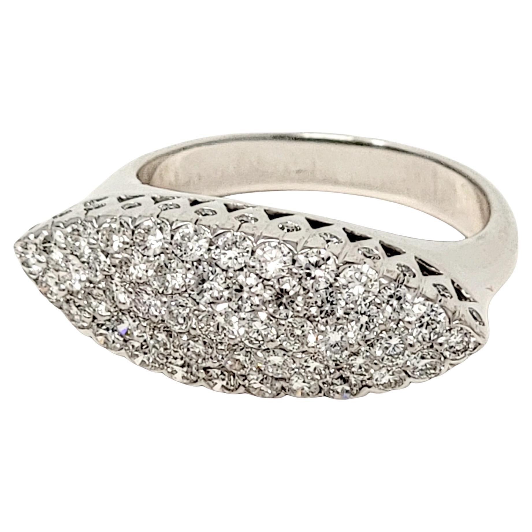 1.00 Carat Total Round Brilliant Pave Diamond Marquis Shaped Band Ring E-F / VS For Sale