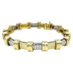 1.00 Carat Total Round Diamond Bar Link Bracelet Set in Two-Tone 18 Karat Gold