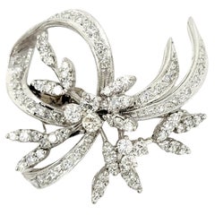 1.00 Carat Total Round Diamond Swirling Brooch in 14 Karat White Gold E-G / VS2