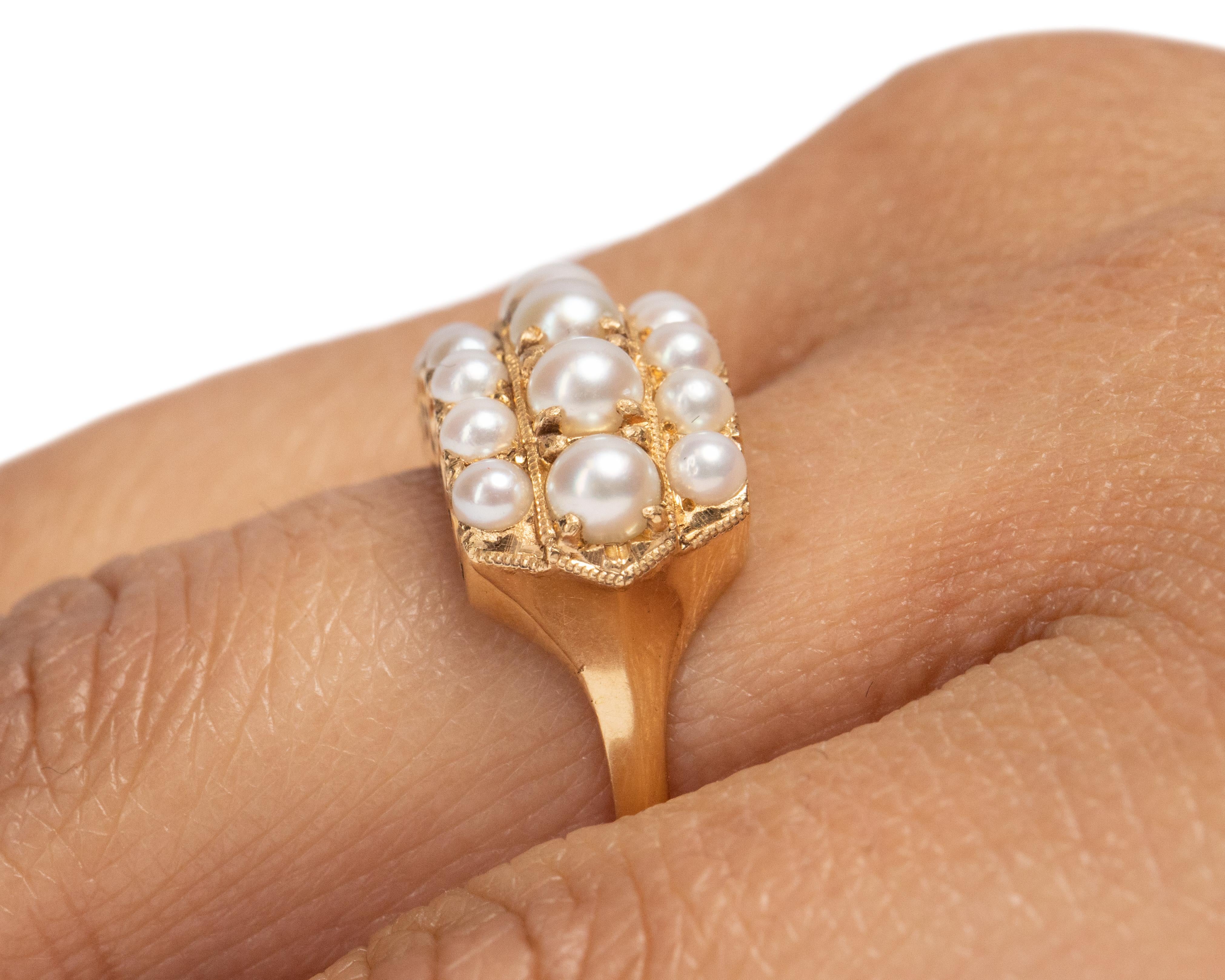 1.00 Carat Total Weight Art Deco 14 Karat Yellow Gold Pearl Ring For Sale 2