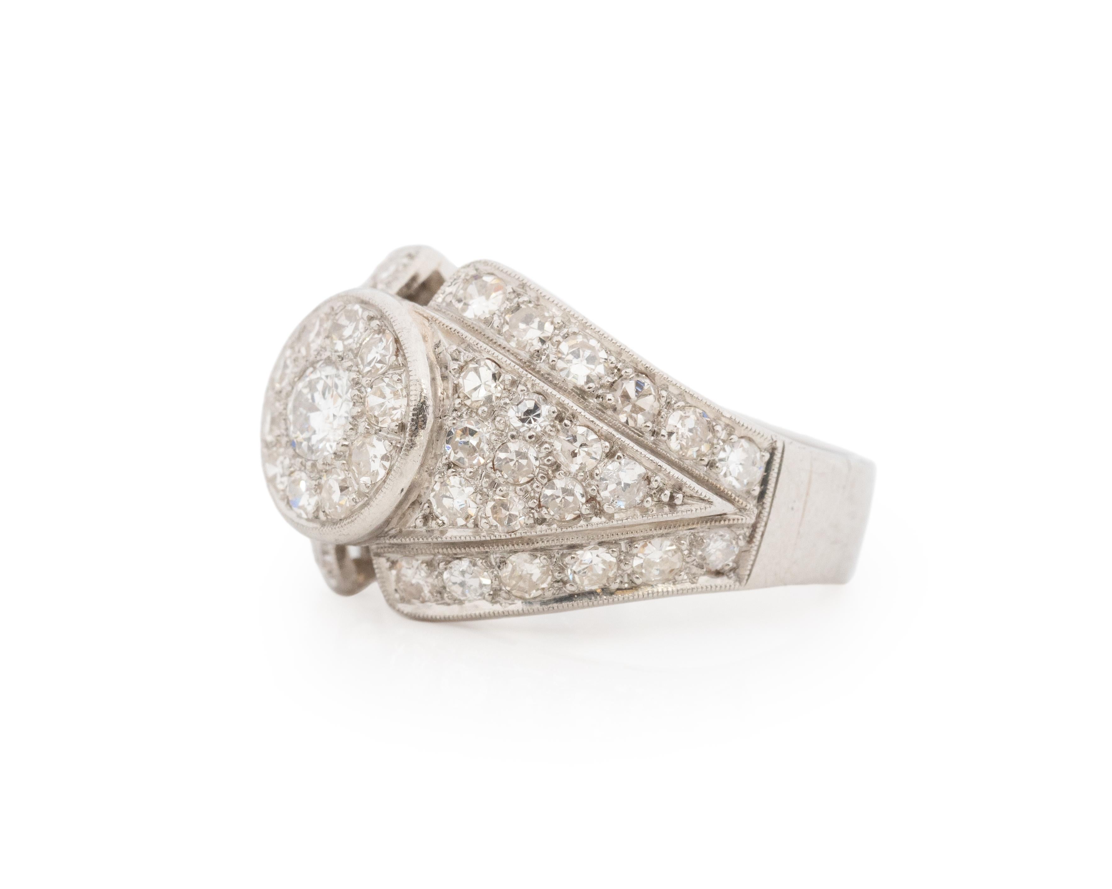 Old European Cut 1.00 Carat Total Weight Art Deco Diamond Platinum Engagement Ring For Sale