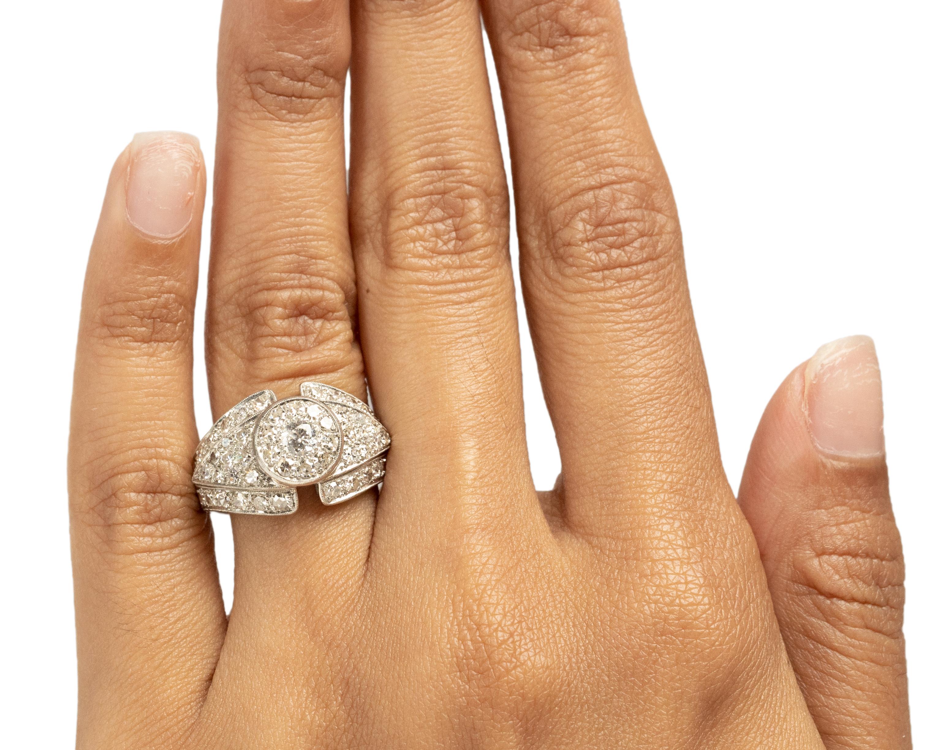 Bague de fiançailles Art déco en platine avec diamants d'un poids total de 1,00 carat Pour femmes en vente