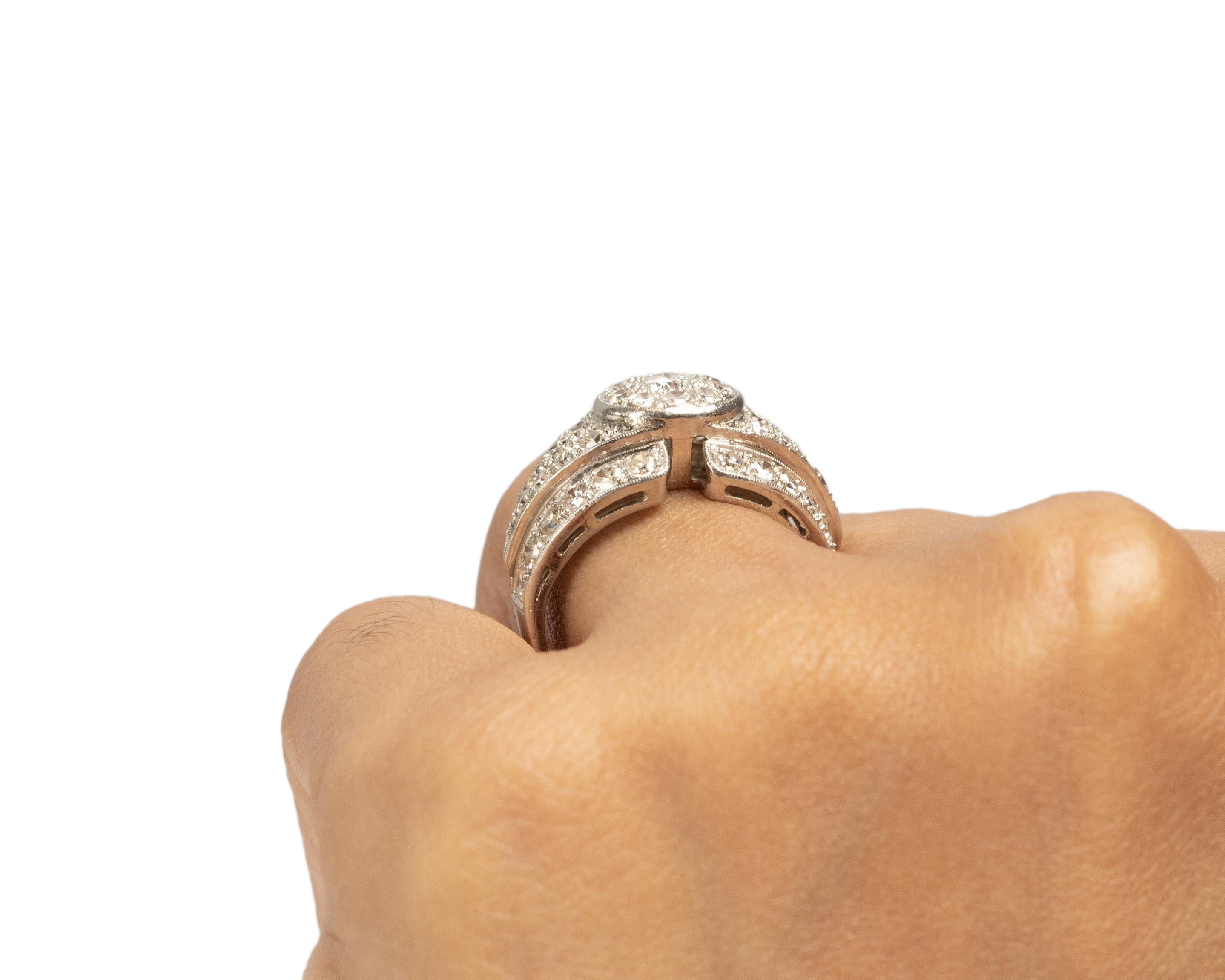 1.00 Carat Total Weight Art Deco Diamond Platinum Engagement Ring For Sale 1