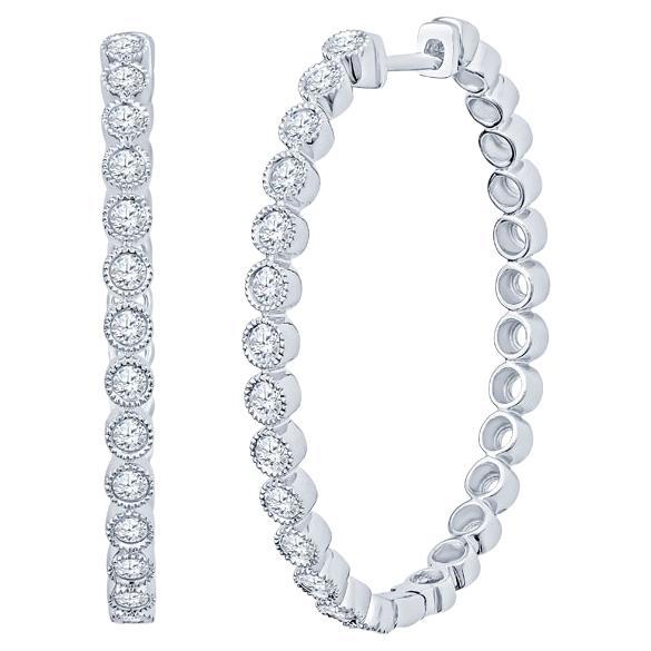 1.00 Carat Total Weight Diamond 14 Karat White Gold Oval Shaped Hoop Earrings