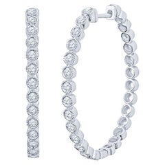 Pendientes de aro ovalados de oro blanco de 14 quilates con diamantes de 1,00 quilates de peso total