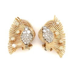 1.00 Carat Total Weight Diamond Fan Design Clip-On Earrings, 1940s
