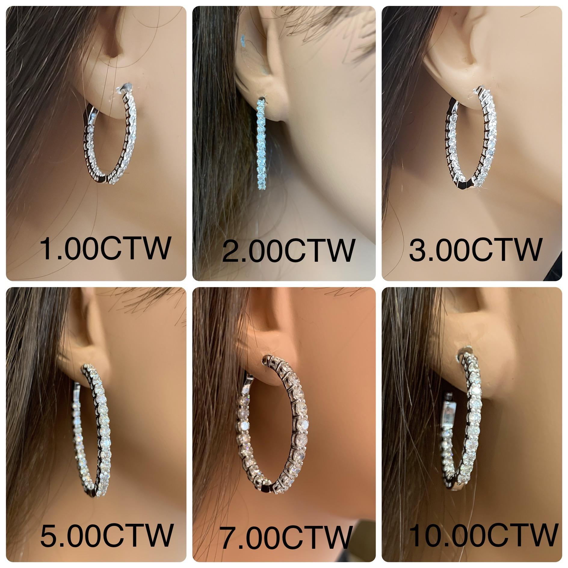 Round Cut 1.00 Carat Total Weight Diamond Inside-Outside Hoop Earrings in 14 Karat Gold For Sale