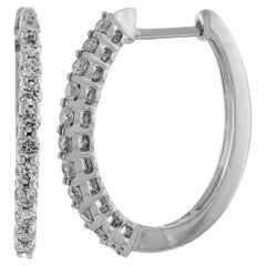 1.00 Carat Total Weight Diamond Outside Oval Hoop Earrings in 14 Karat Gold