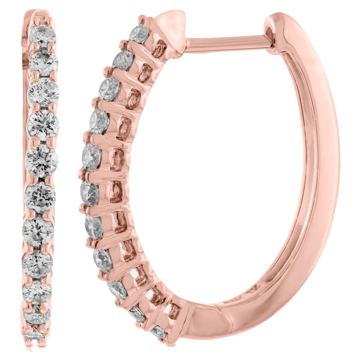 1.00 Carat Total Weight Diamond Outside Oval Hoop Earrings in 14K Rose Gold