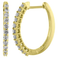 1.00 Carat Total Weight Diamond Outside Round Hoop Earrings 14K Yellow Gold		