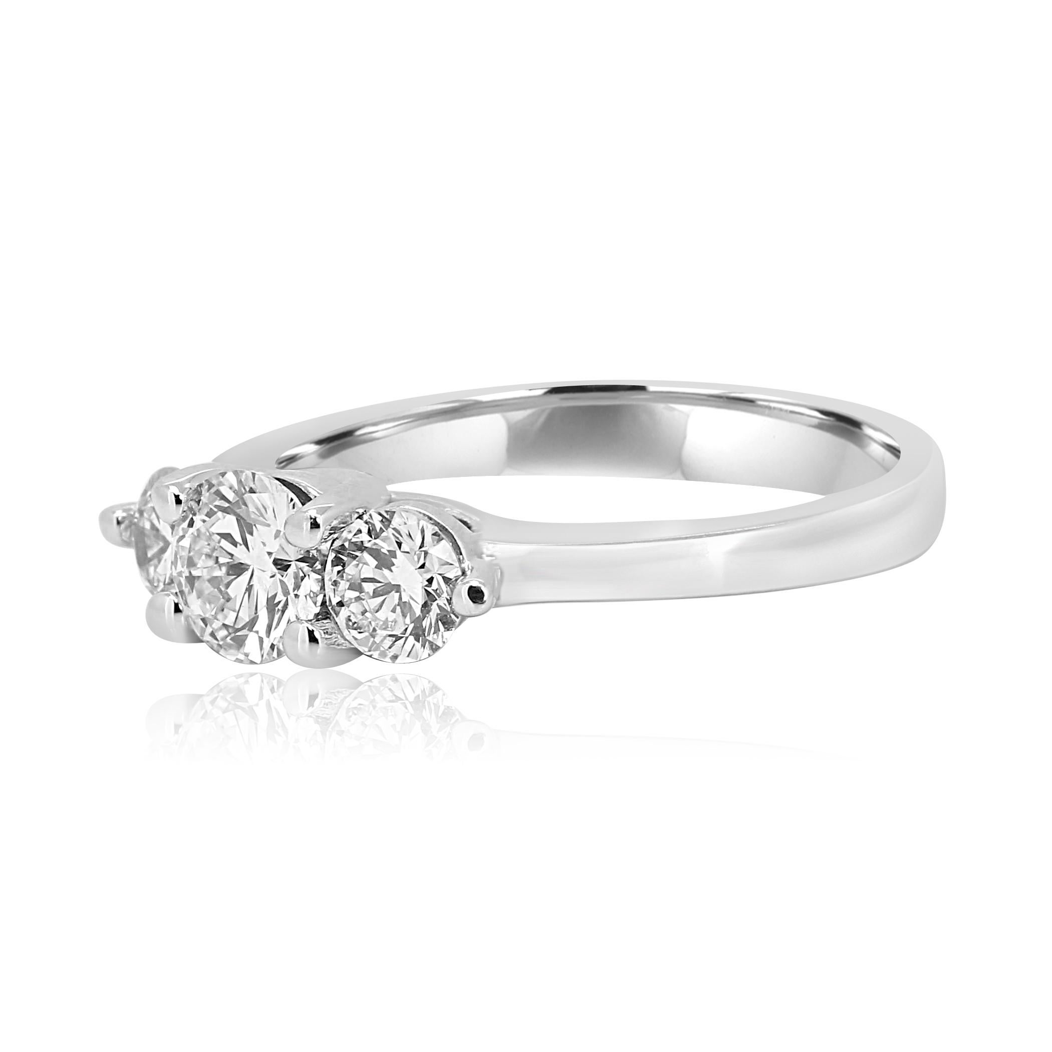 Modern 1.00 Carat Total Weight Diamond Round Three-Stone Bridal Platinum Ring