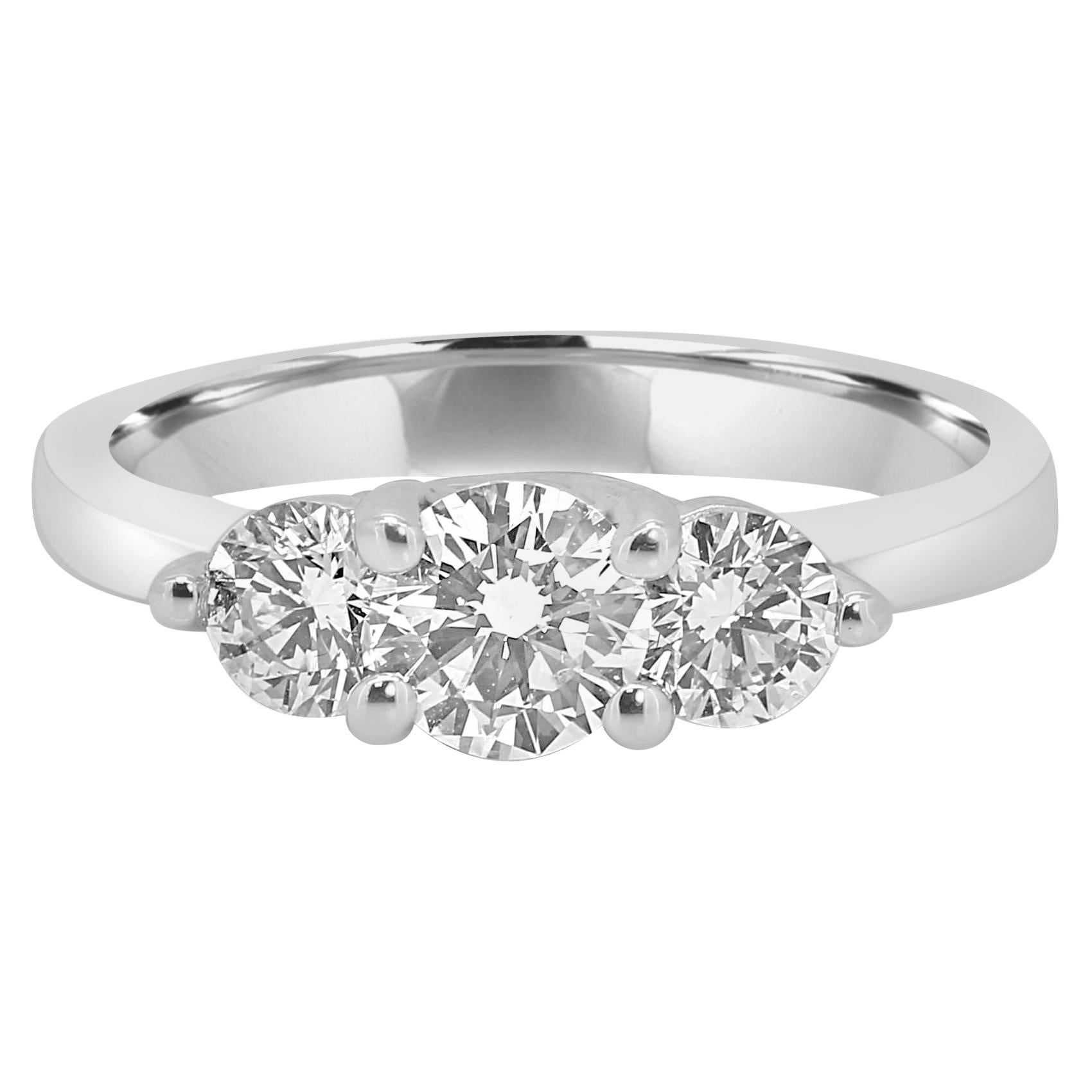1.00 Carat Total Weight Diamond Round Three-Stone Bridal Platinum Ring