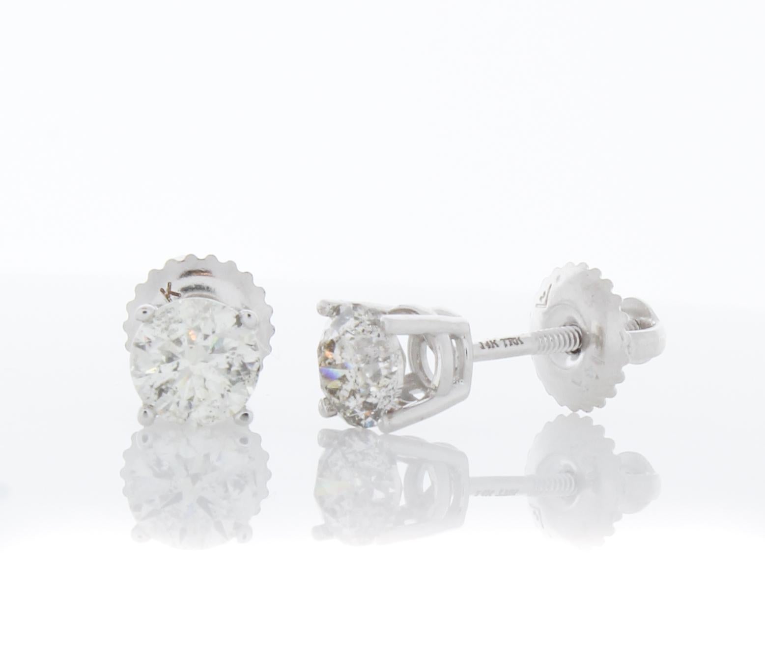 Contemporary 1.00 Carat Total Weight Diamond Stud Earrings in 14k White Gold For Sale