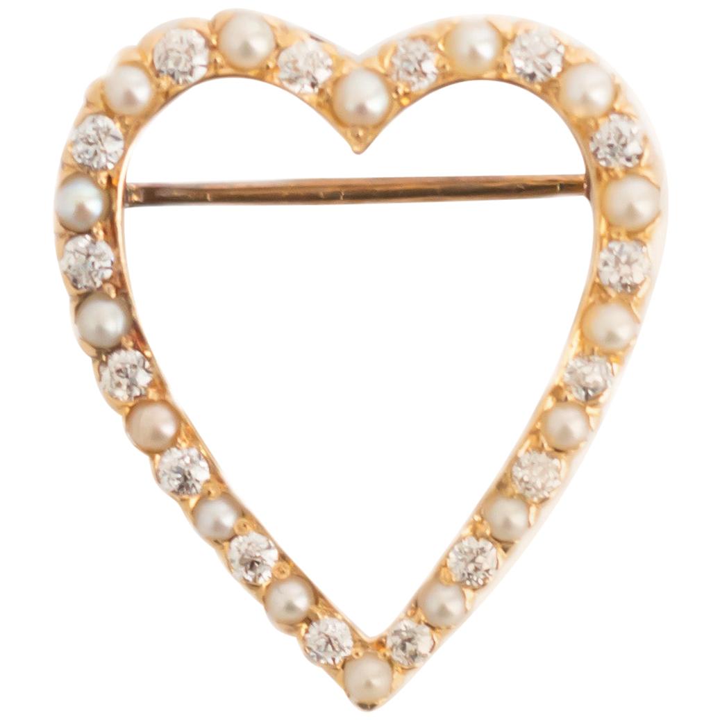 1.00 Carat Total Weight Diamond Yellow Gold Brooch For Sale