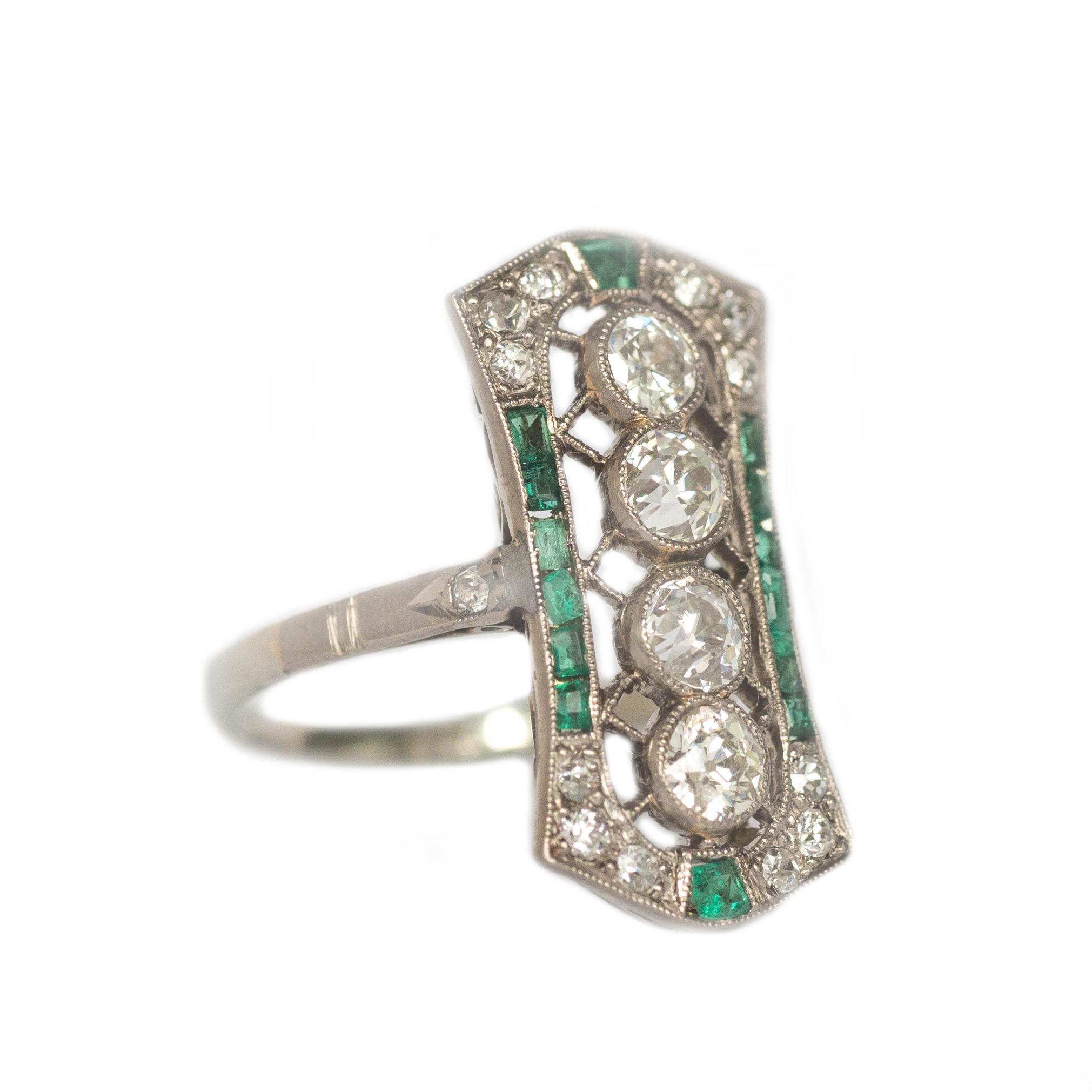 Item Details: 
Ring Size: 5
Metal Type: 14 karat Yellow Gold [Tested]
Weight: 3.4 grams

Diamond Details: 
Shape: Old European Brilliant
Total Carat Weight: 1.00 carat, total weight
Color: I 
Clarity: SI

Color Stone Details: 
Type: Emerald,