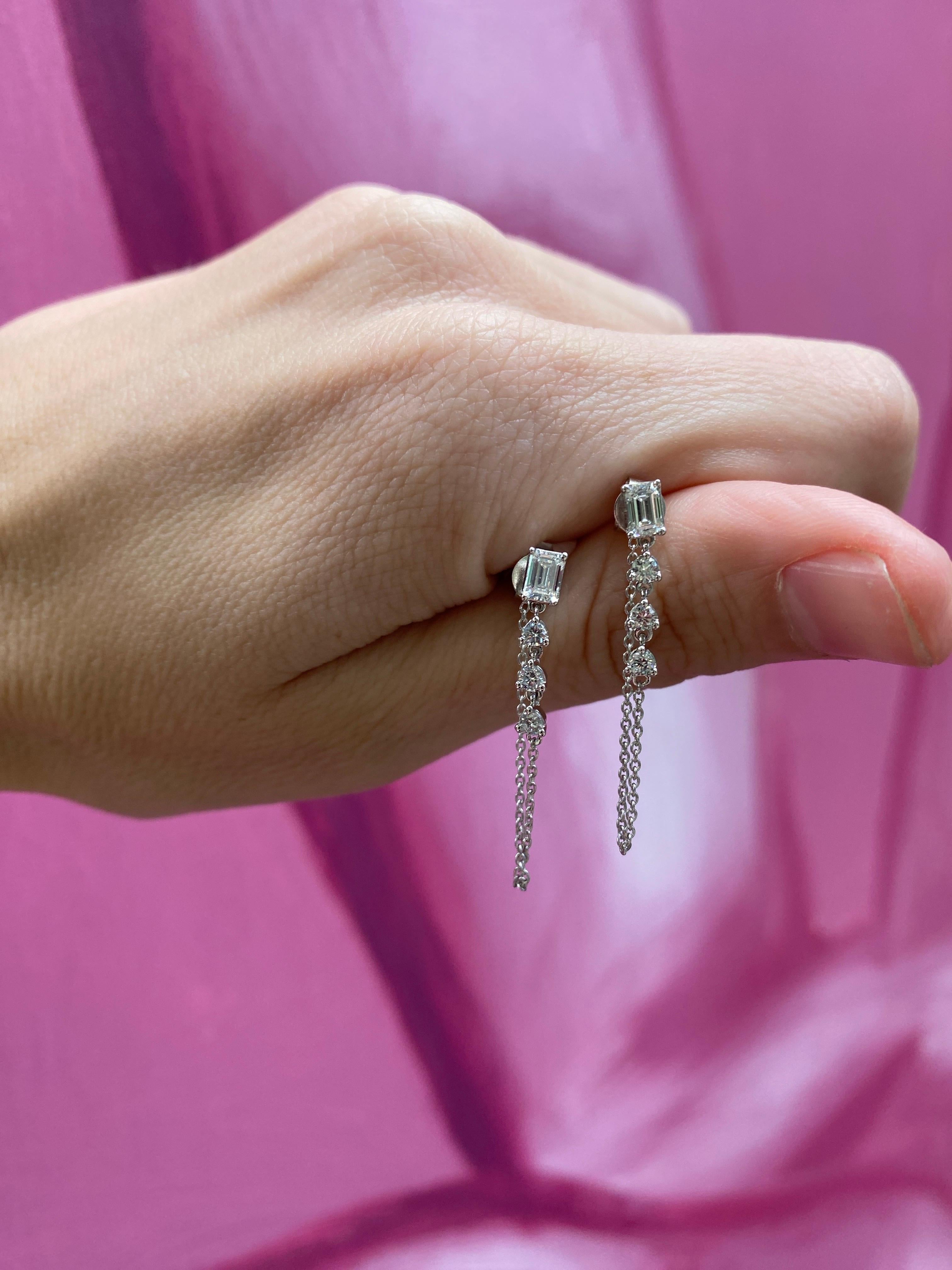 Boucles d'oreilles pendantes en émeraude et diamant rond de 1,00 carat (poids total) en vente 5