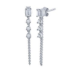 1.00 Carat Total Weight Natural Emerald & Round Diamond Dangle Earrings