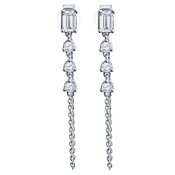 1.00 Carat Total Weight Natural Emerald & Round Diamond Dangle Earrings