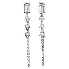 1.00 Carat Total Weight Natural Emerald & Round Diamond Dangle Earrings