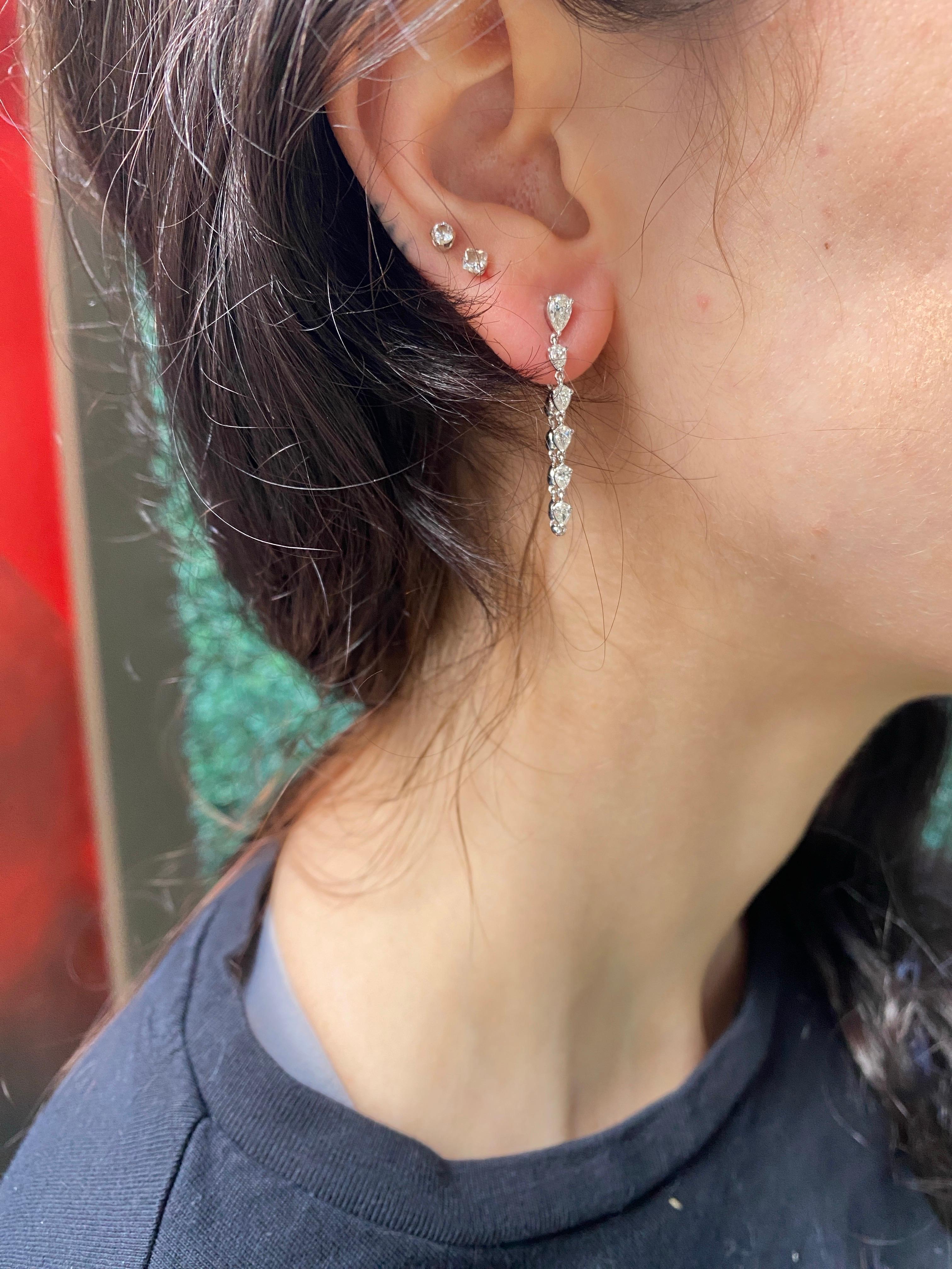 1.00 Carat Total Weight Pear Shaped Natural Diamond Dangle Earrings 8