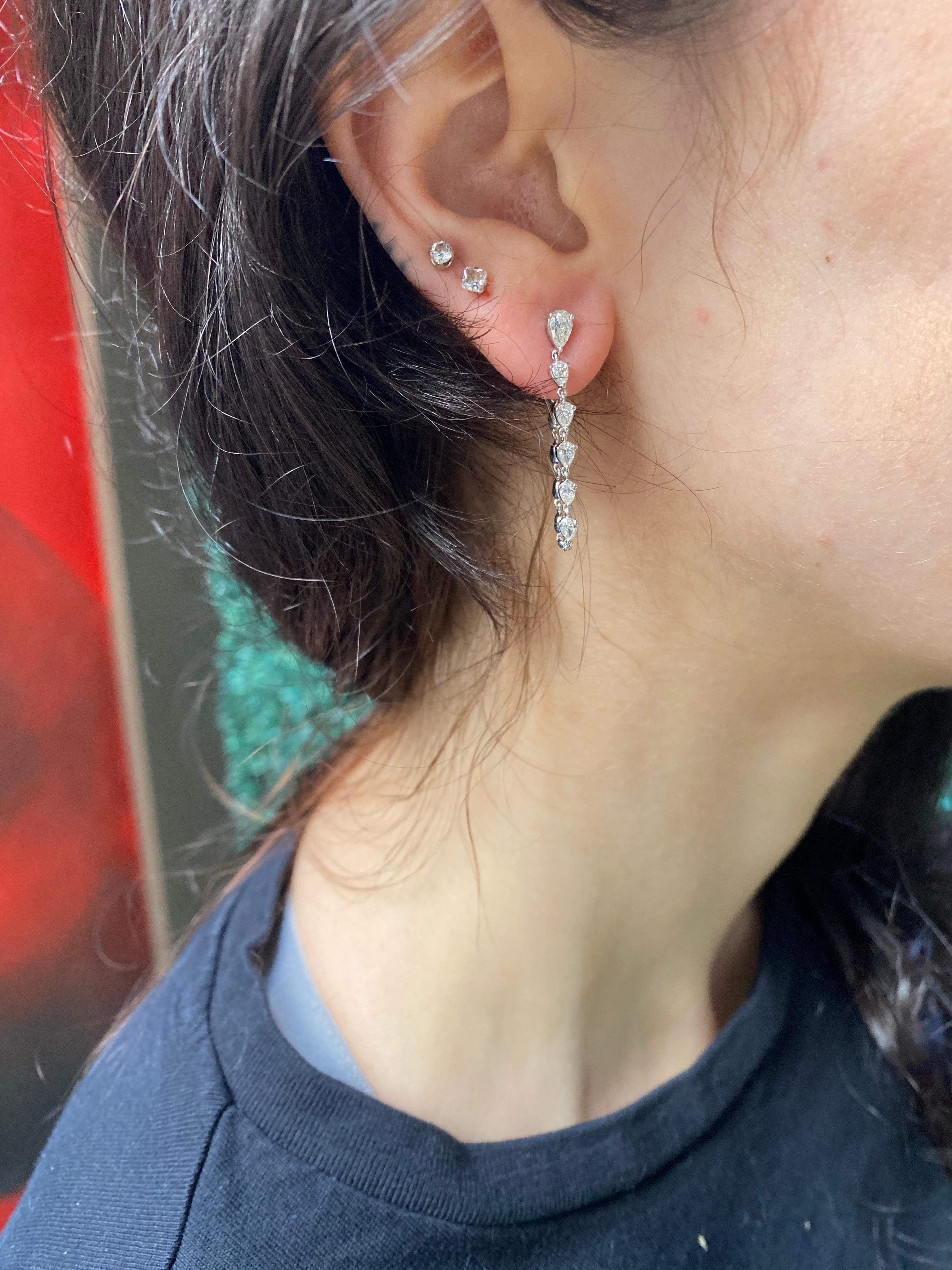 1.00 Carat Total Weight Pear Shaped Natural Diamond Dangle Earrings 9