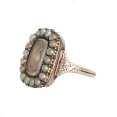1.00 Carat Total Weight Pearls Yellow Gold Mourning Ring