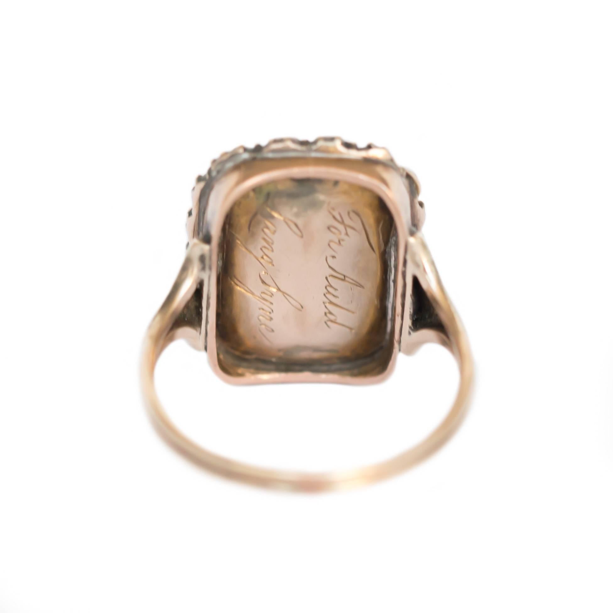1.00 Carat Total Weight Pearls Yellow Gold Mourning Ring In Excellent Condition For Sale In Atlanta, GA
