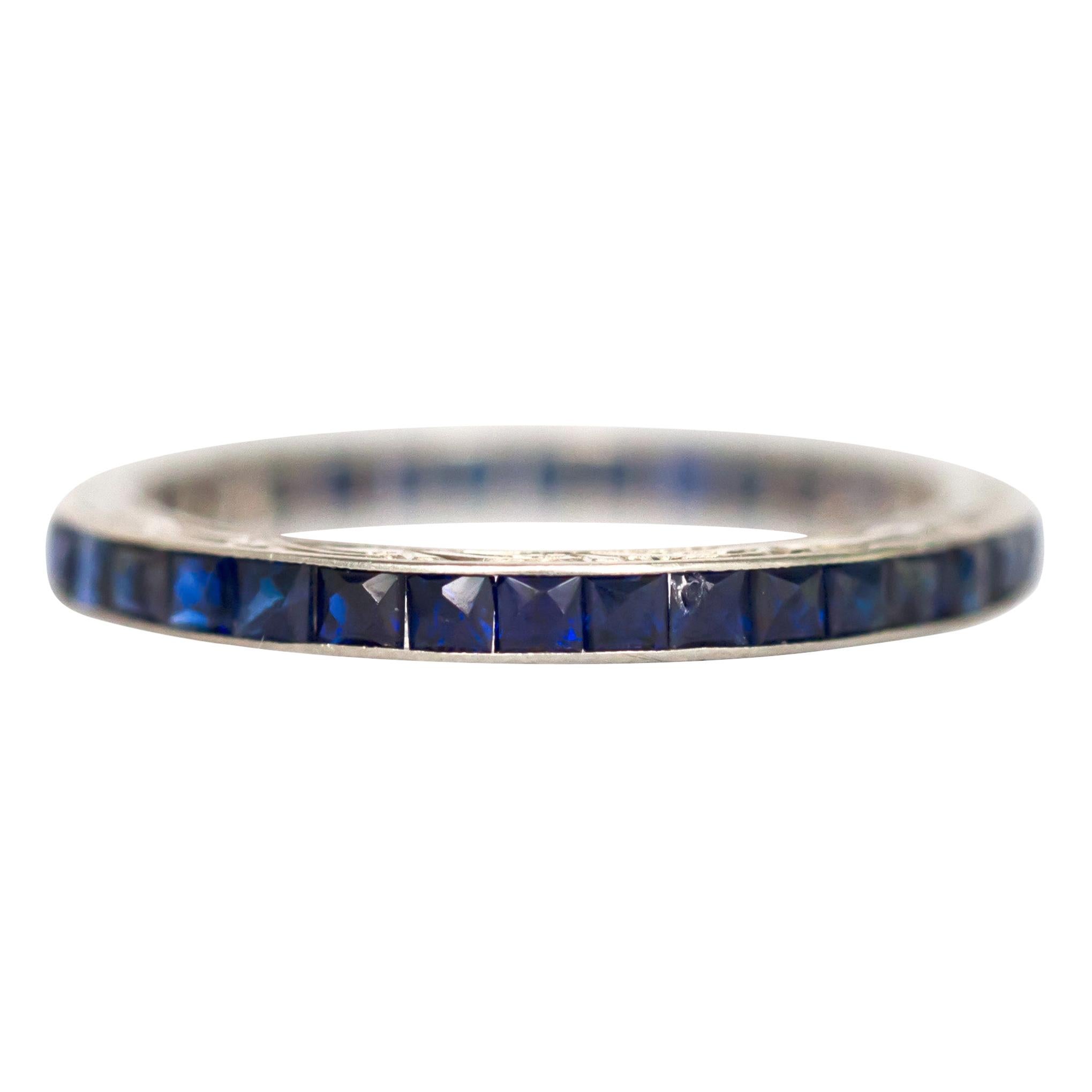 1.00 Carat Total Weight Sapphire White Gold Wedding Band For Sale
