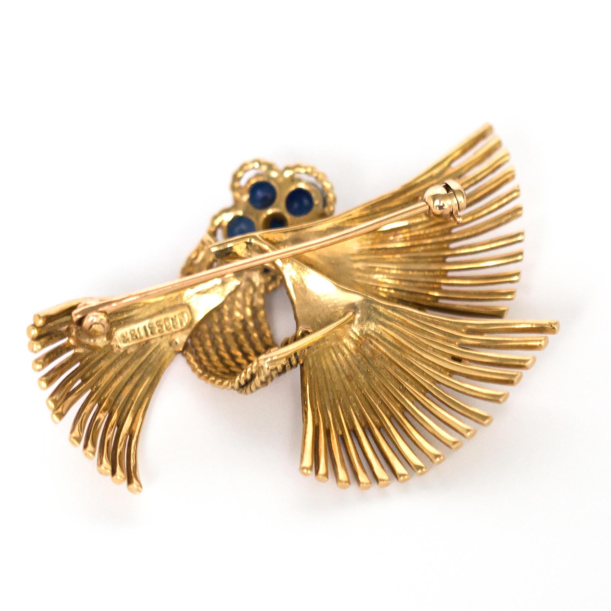 Women's or Men's 1.00 Carat Total Weight Sapphire Yellow Gold Brooch For Sale