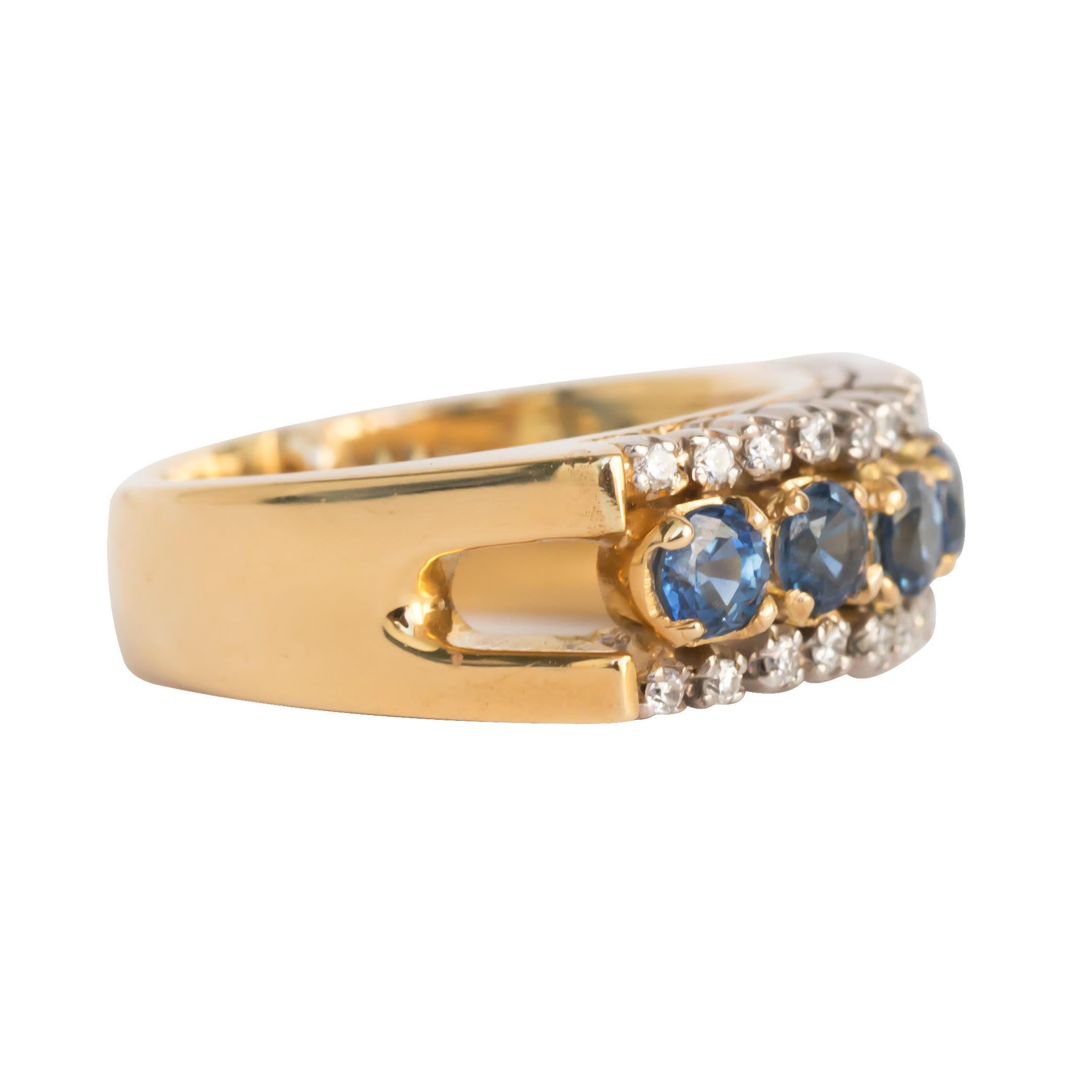 Retro 1.00 Carat Total Weight Sapphire Yellow Gold Wedding Band For Sale