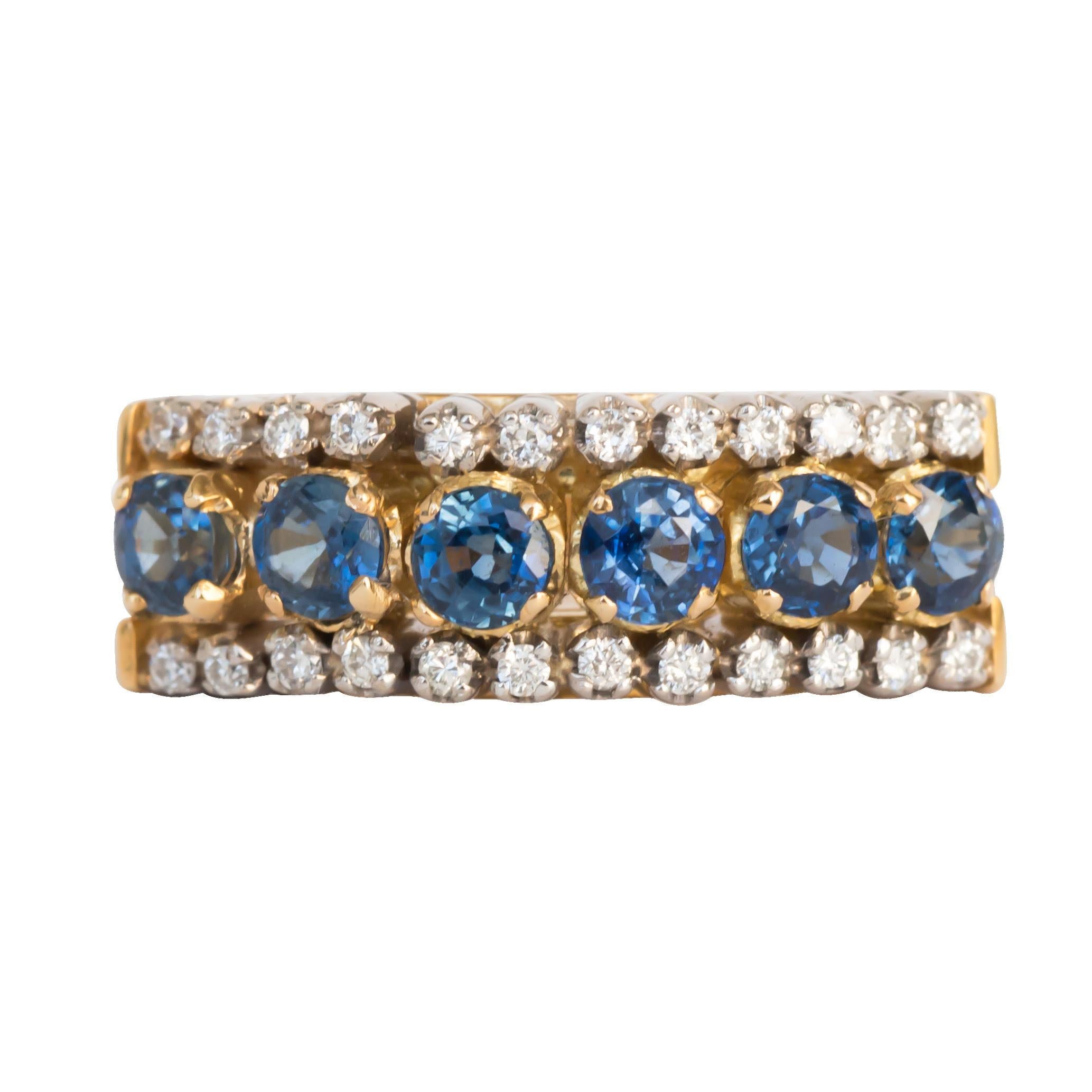 1.00 Carat Total Weight Sapphire Yellow Gold Wedding Band For Sale