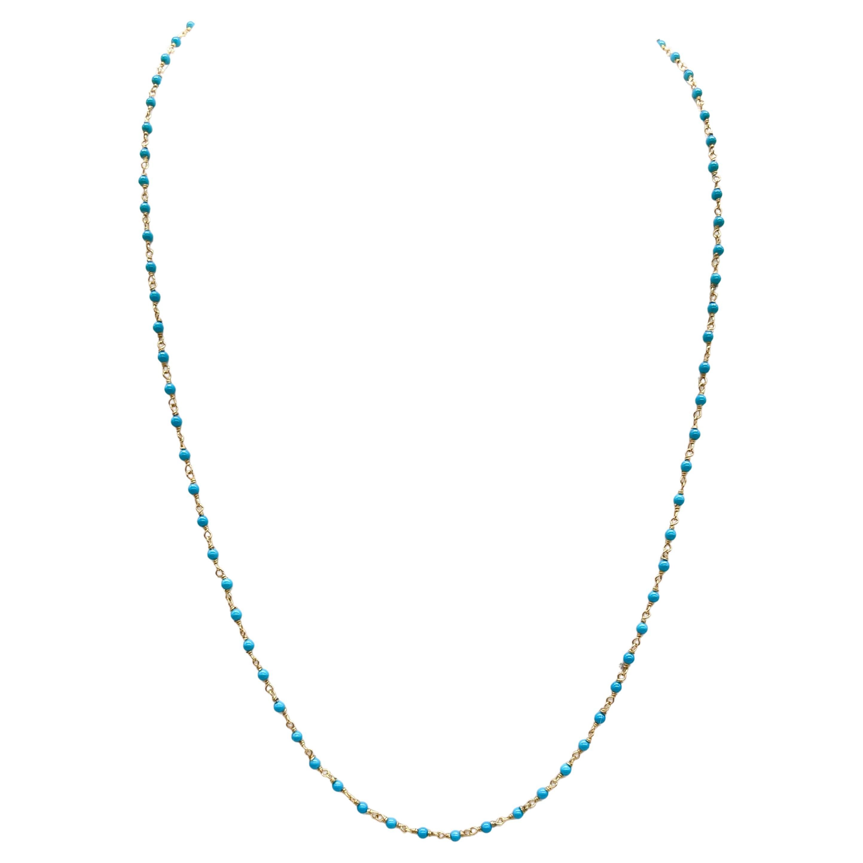 1.00 Carat Turquoise Beaded Necklace in 14K Yellow Gold