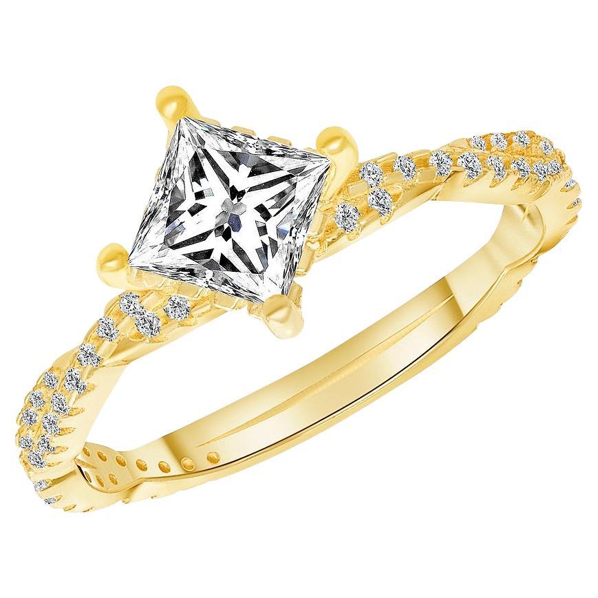 For Sale:  1.00 ct. tw. Twist Design Princess Cut Diamond Engagement Ring Yellow Gold