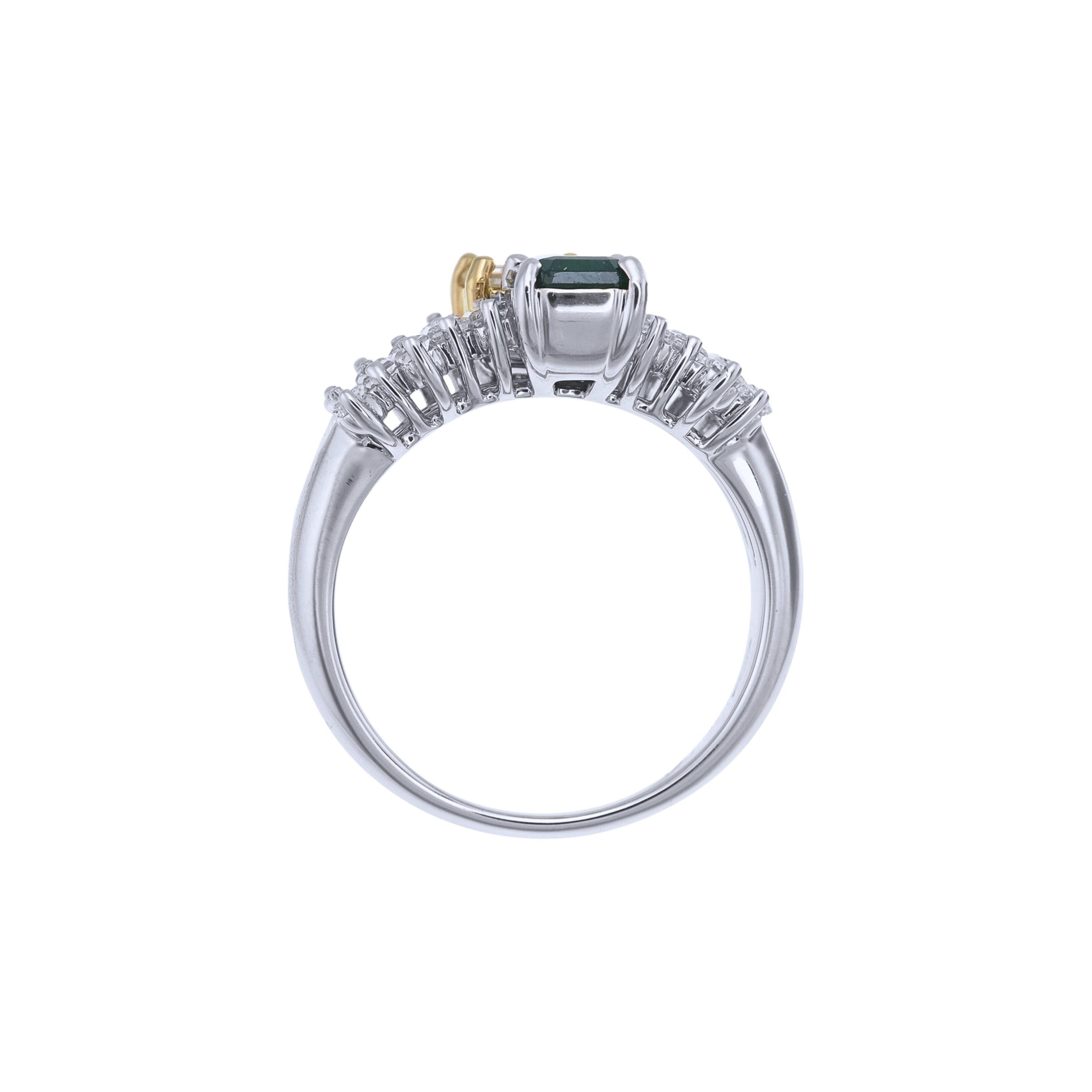 1,00 Karat Vivid G. Smaragd & Fancy Gelber Diamant Toi et Moi Ring (Zeitgenössisch) im Angebot