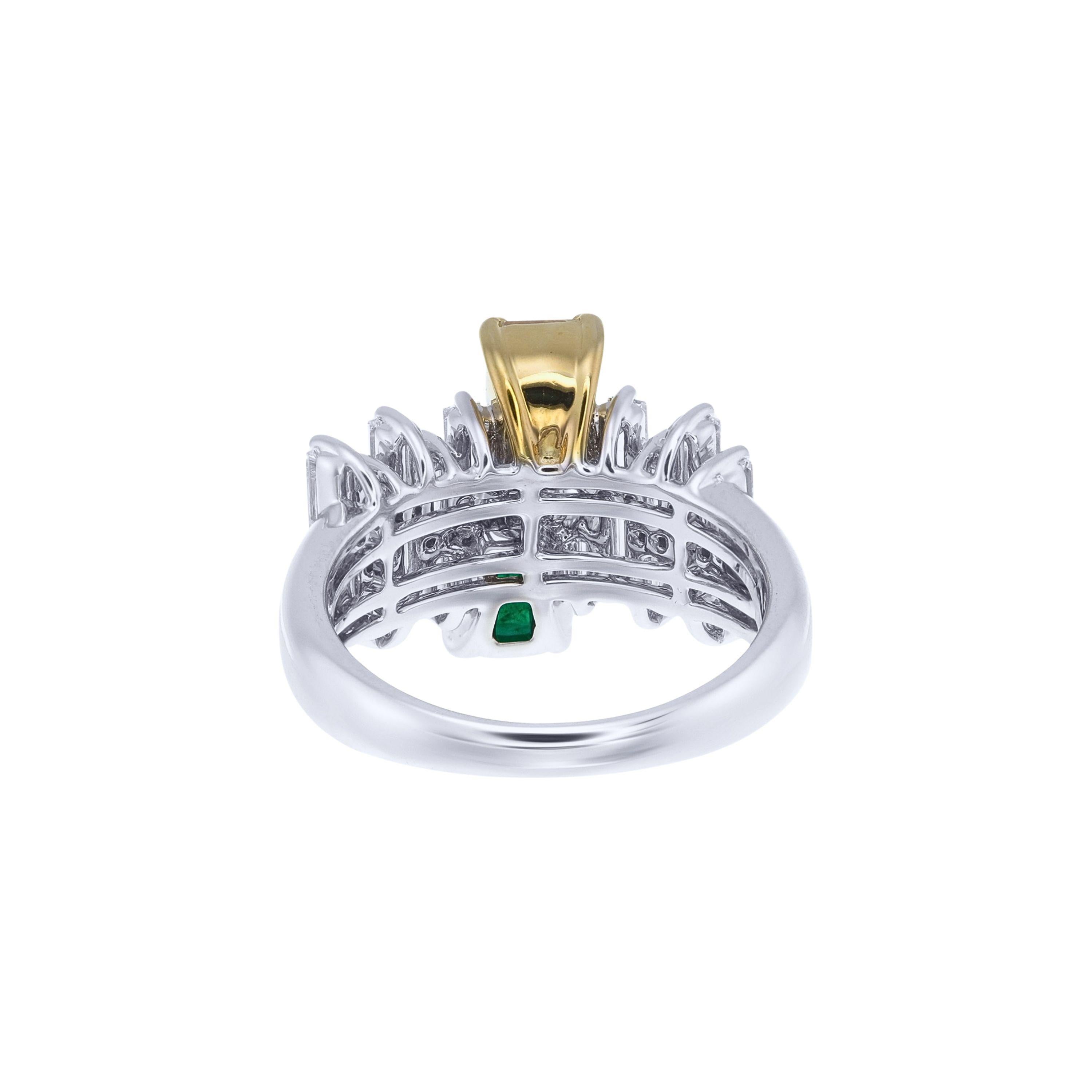 1,00 Karat Vivid G. Smaragd & Fancy Gelber Diamant Toi et Moi Ring (Achteckschliff) im Angebot