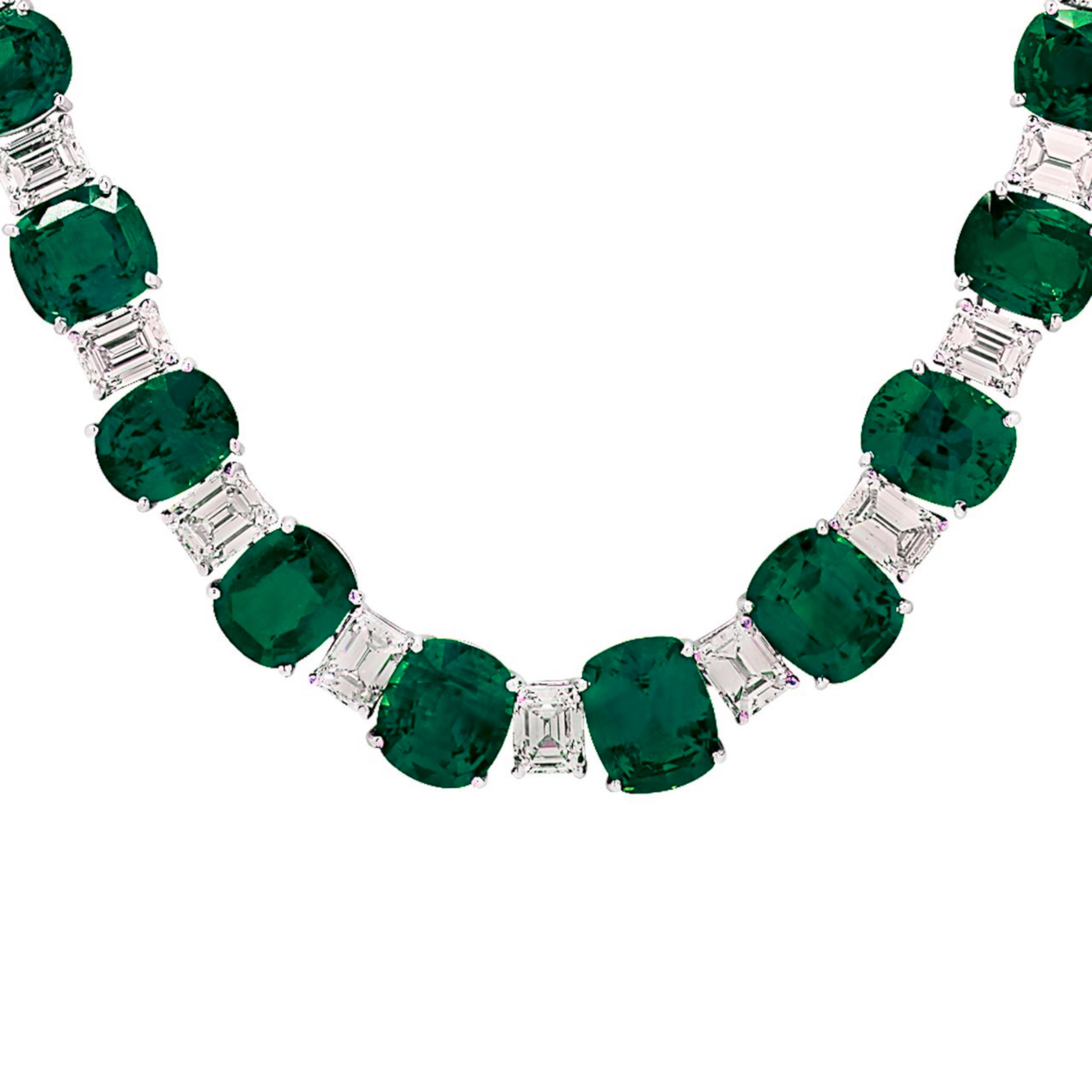 Contemporaneo Collana di diamanti Greene & Greene Greene con 100 carati di smeraldo in vendita