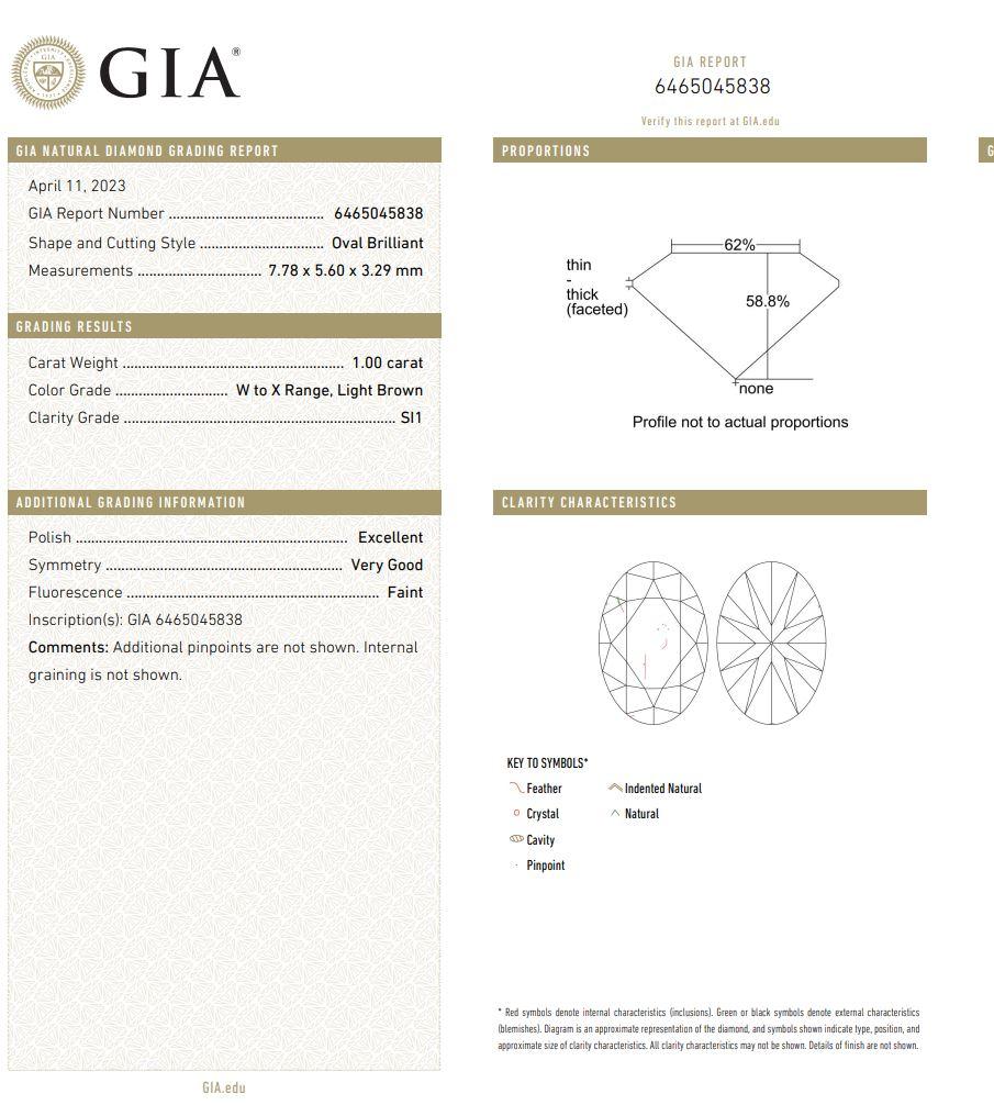 1.00 Carat Oval cut diamond SI1 Clarity GIA Certified For Sale 2