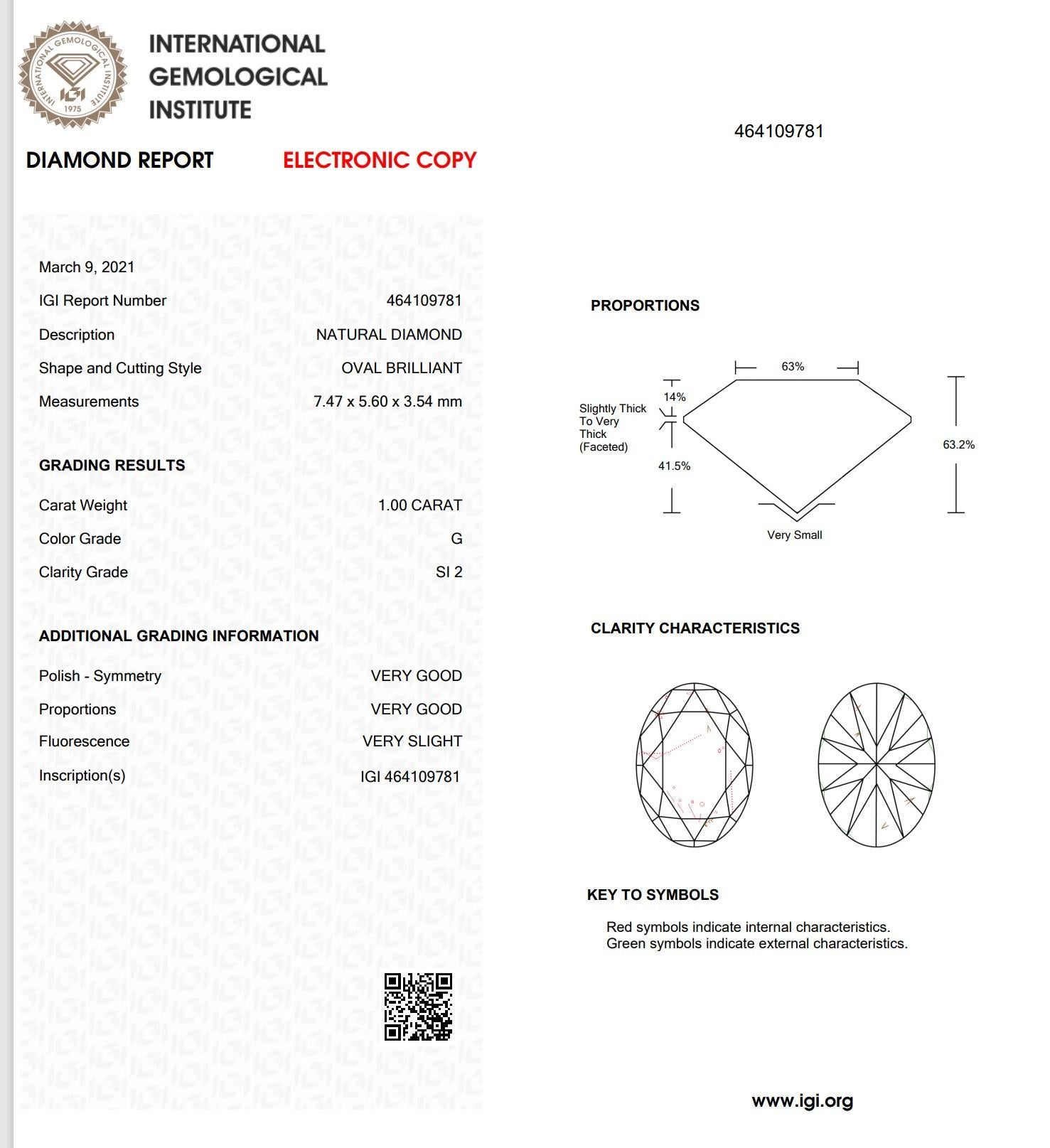 1.00 Carat White Diamond Ring SI2 Clarity IGI Certified For Sale 3