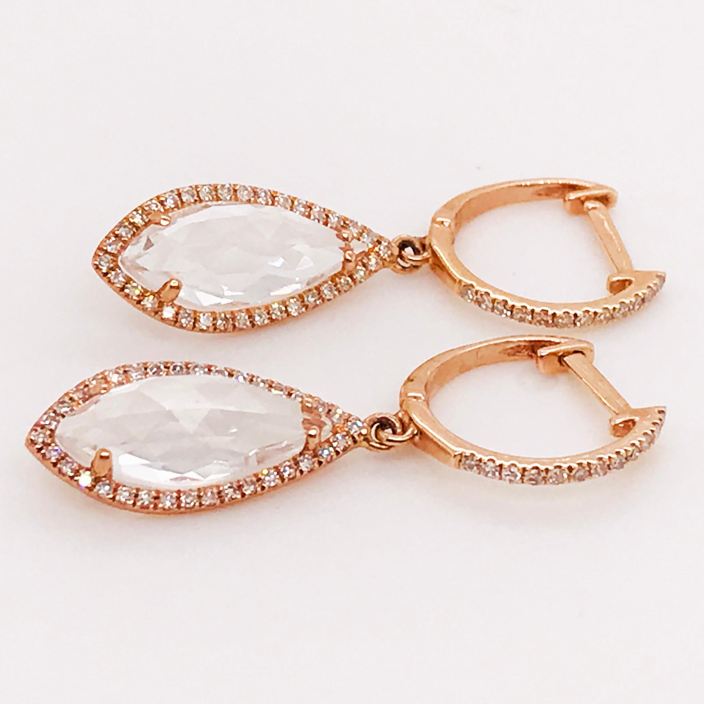 Women's 2.75 Carat White Topaz and 0.25 Carat Diamond Earring Dangles in 14 Karat Gold For Sale