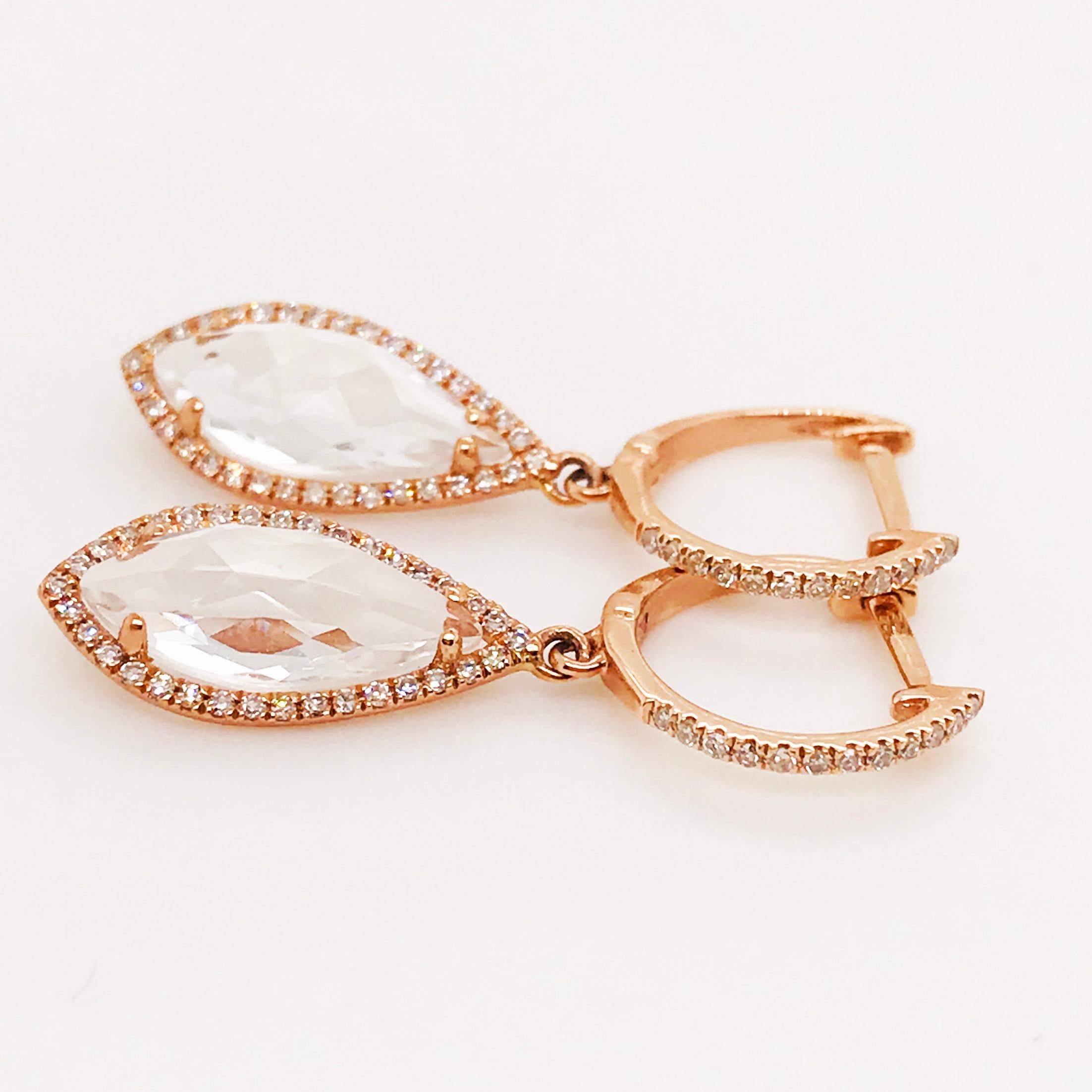 2.75 Carat White Topaz and 0.25 Carat Diamond Earring Dangles in 14 Karat Gold For Sale 1