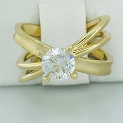 1.00 Carat X Design Solitaire Satin and Polish Ring in 14 Karat Yellow Gold