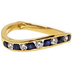 1.00 Carat Yellow Gold Sapphire Diamond Memory Ring