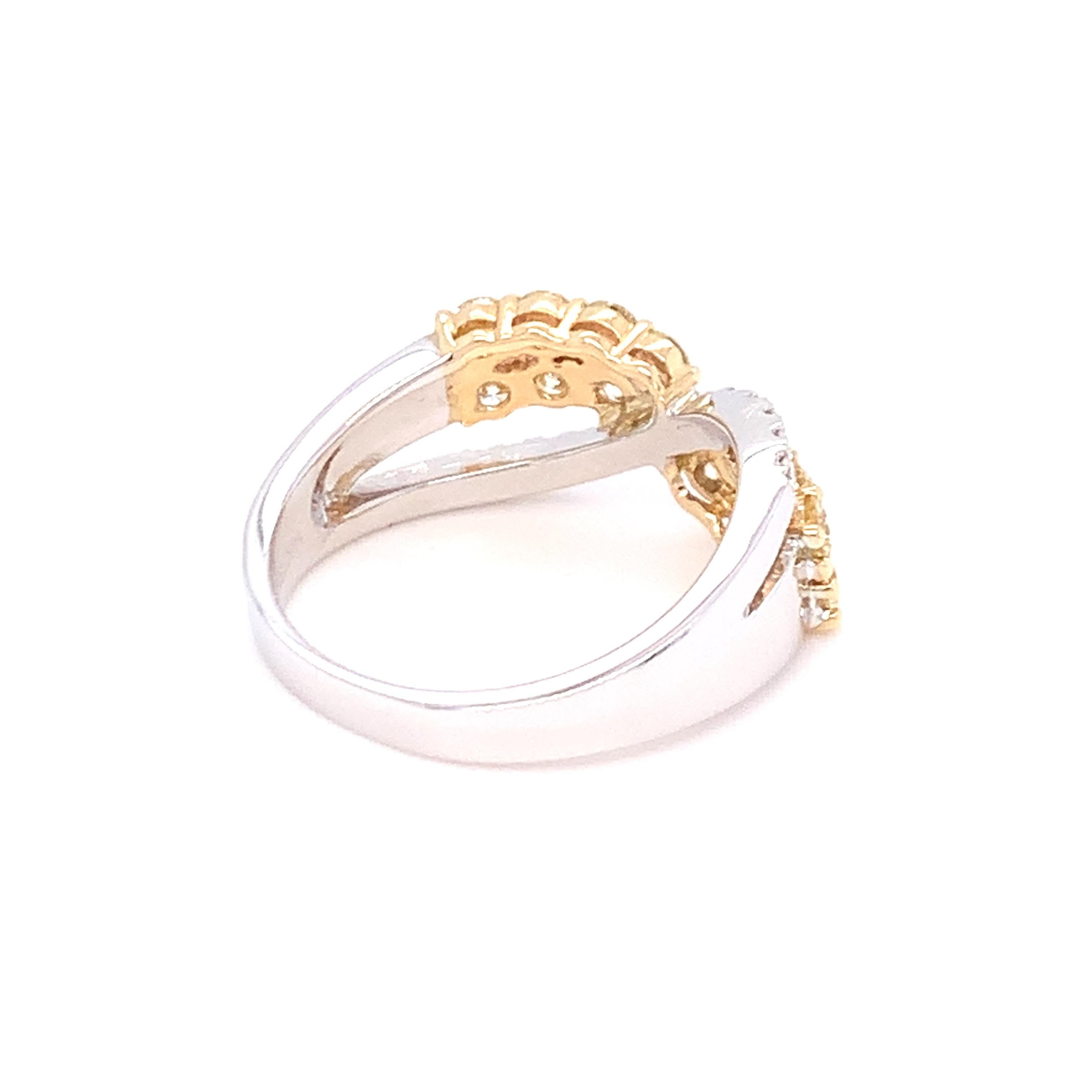 1.00 Carat Yellow & White Diamond Band Ring in 14K Two Tone Gold For Sale 5