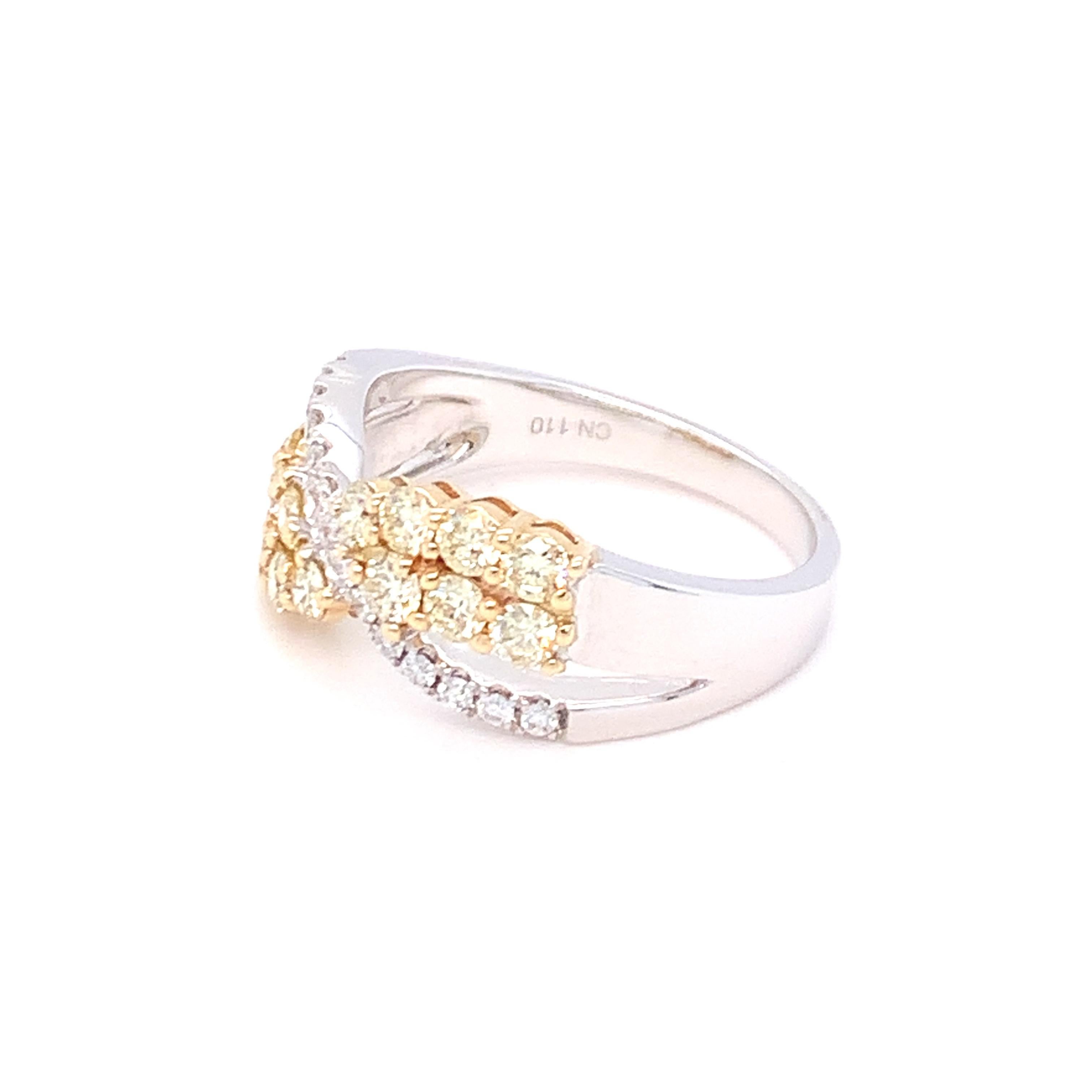 1.00 Carat Yellow & White Diamond Band Ring in 14K Two Tone Gold For Sale 6