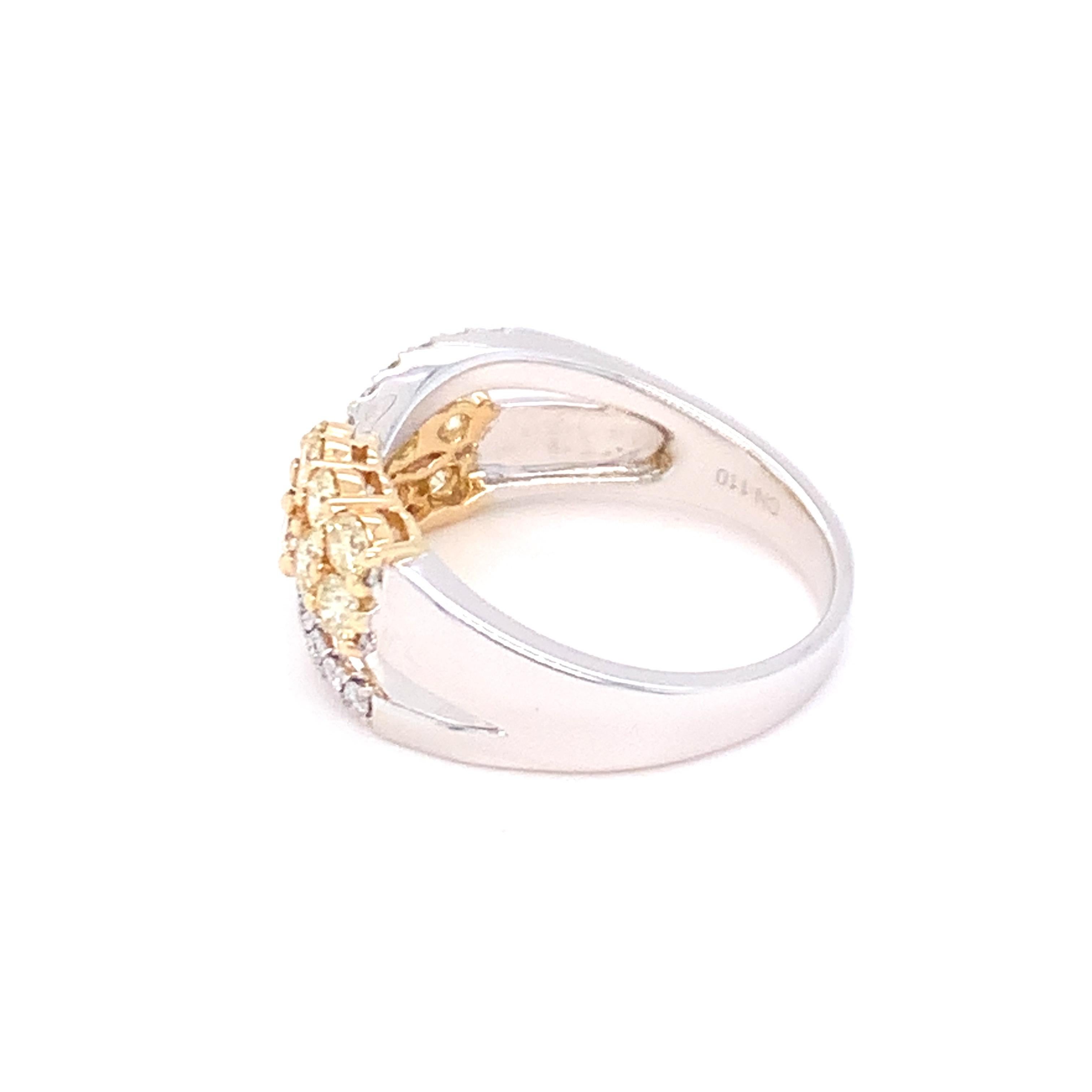 1.00 Carat Yellow & White Diamond Band Ring in 14K Two Tone Gold For Sale 7