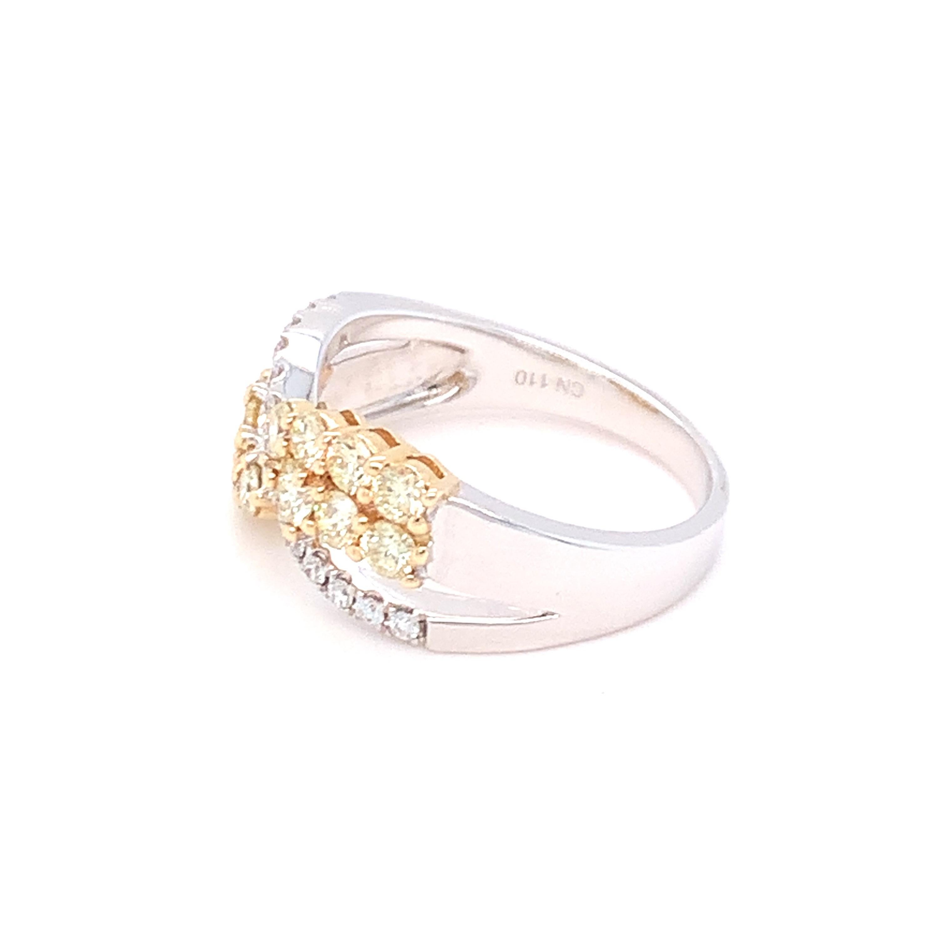 1.00 Carat Yellow & White Diamond Band Ring in 14K Two Tone Gold For Sale 8
